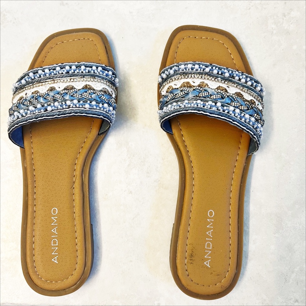 Andiamo Embellished Blue and Tan Sandals